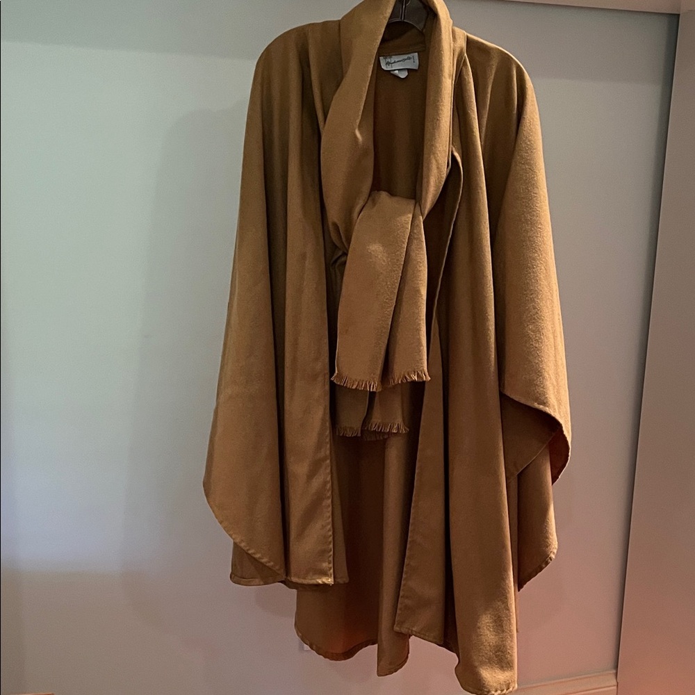 Vintage wool cape cocoon tan/light brown oversized scarf shawl poncho wrap cloak - Picture 5 of 14
